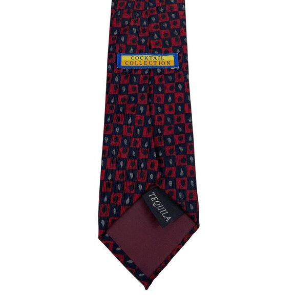 Cocktail Collection Tequila Red Black Gray Geometric 100% Silk Mens Tie Necktie - Picture 4 of 6